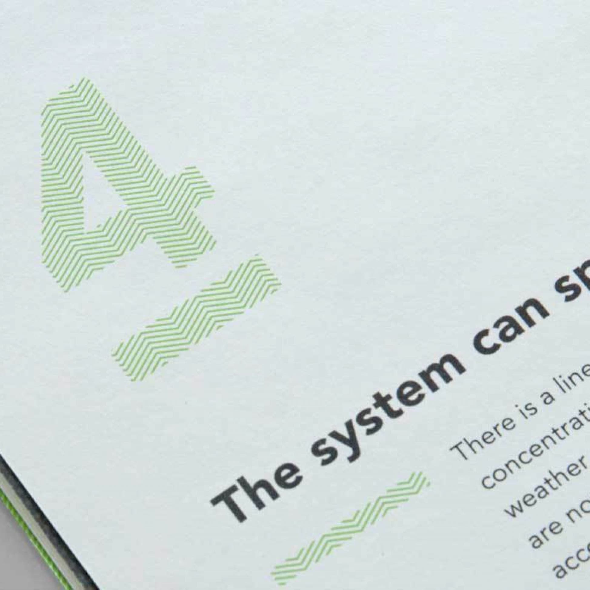 A close-up of a page in a document showing a large, stylized green number "4" on the left side. To the right, partial text in black reads, "The system can sp..." The partial text is cut off and illegible. The page background is white.