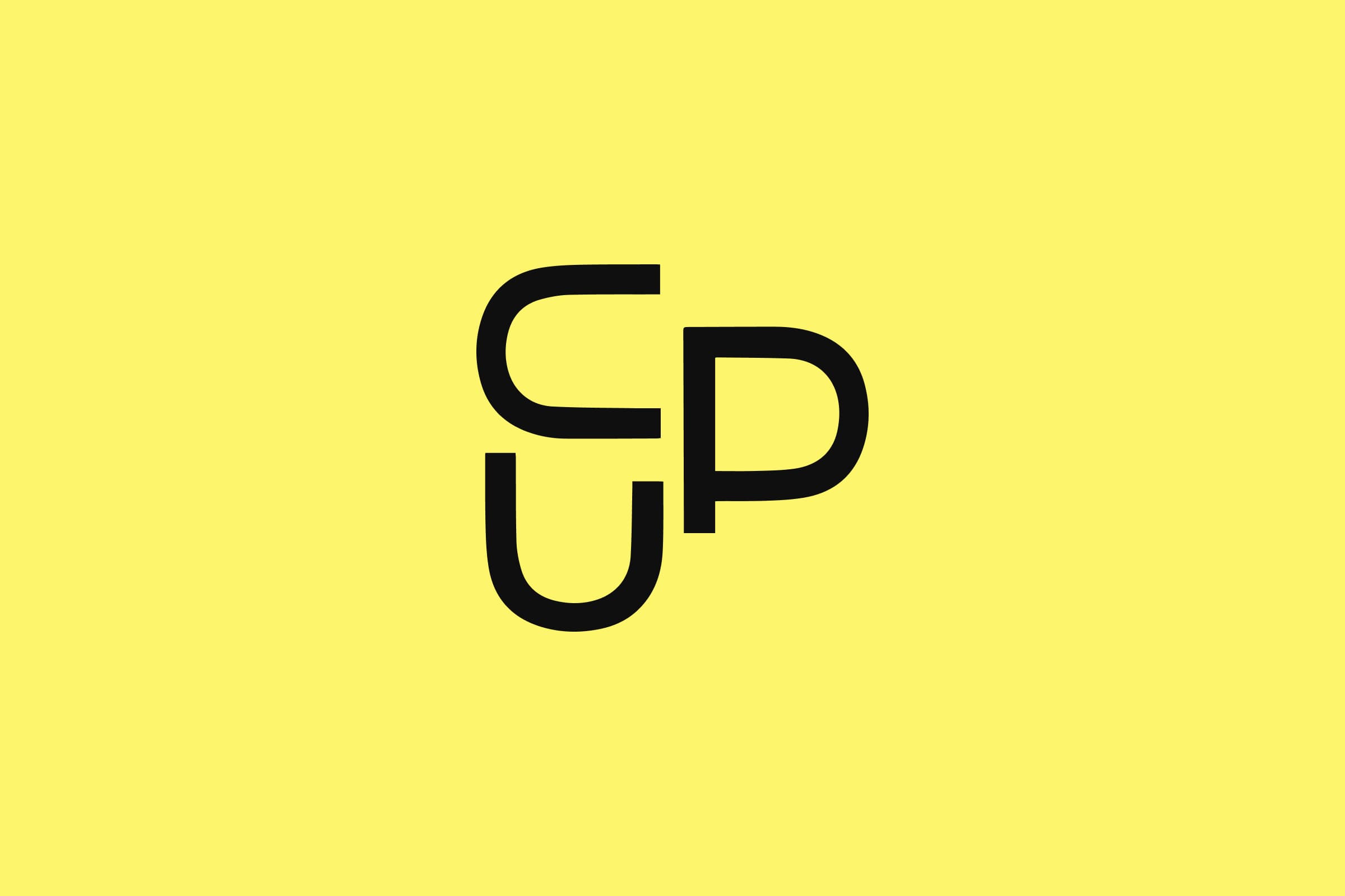 A minimalist logo featuring stylized black letters "S" and "P" intertwined, set against a bright yellow background. The letters are bold and modern, with clean lines that create a balanced and cohesive design.