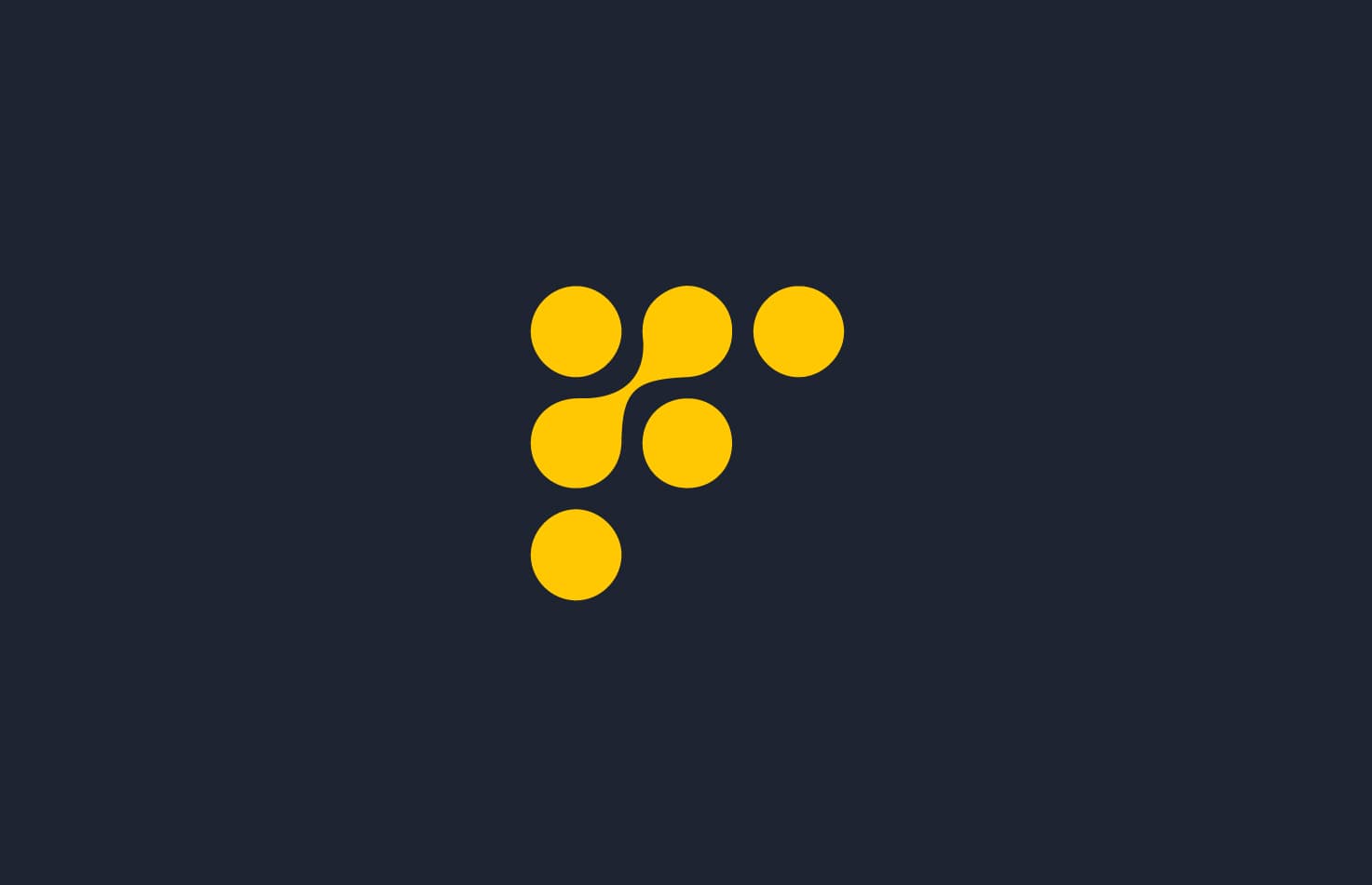 A dark background with a stylized, abstract yellow logo consisting of five circular dots connected by curved lines, forming an upward and rightward pattern. The design is minimalist and modern, centered in the image.