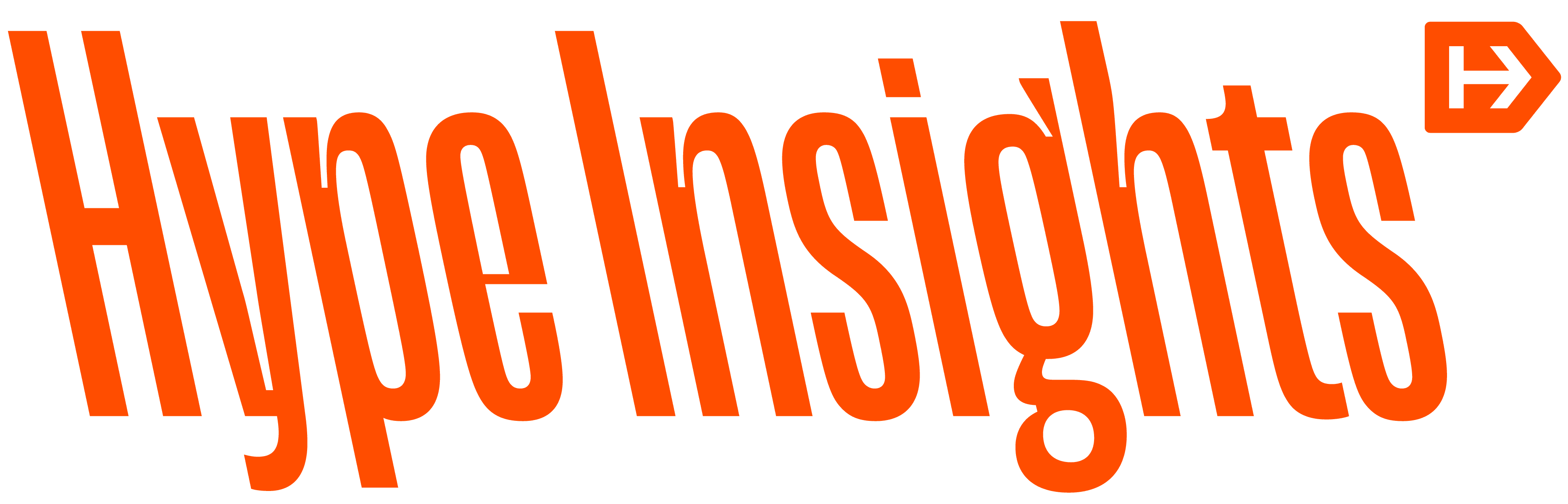 Bold orange text reads "Hype Insights" with a stylized arrow icon on the right side. The font is modern and italicized. The background is transparent.