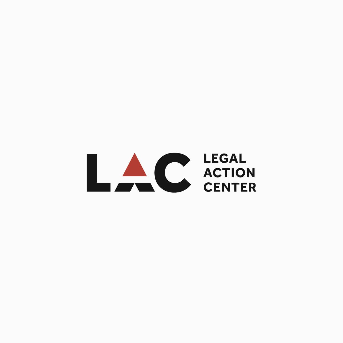 The image shows the logo for the Legal Action Center. It features the acronym "LAC" in bold black letters, with the "A" represented by a red triangle. To the right of the acronym, the words "LEGAL ACTION CENTER" are written in black capital letters.