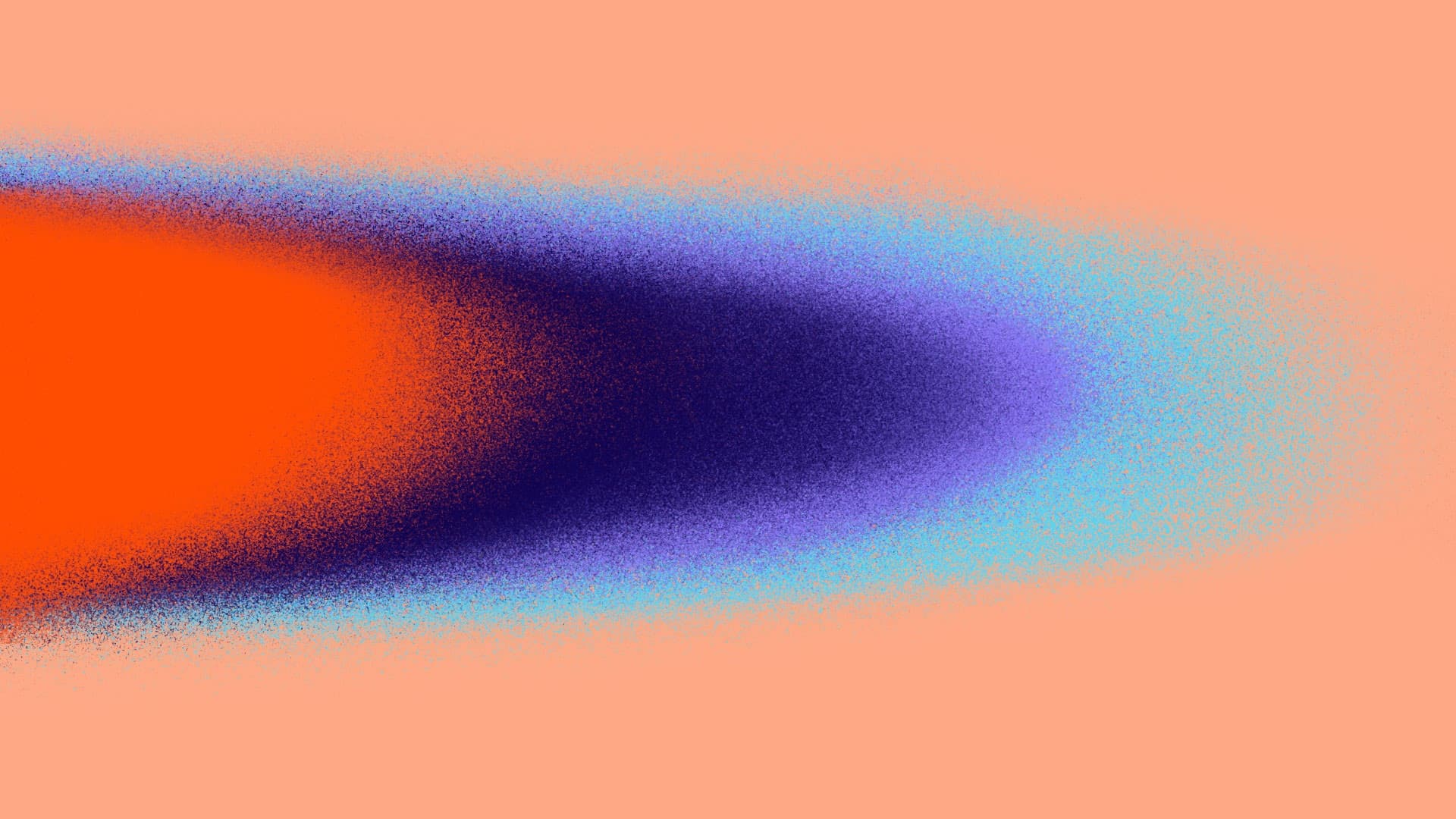 An abstract image with a gradient of colors blending into each other. From left to right, vibrant orange transitions into deep purple and blue on a soft peach background, creating a smooth, layered effect.