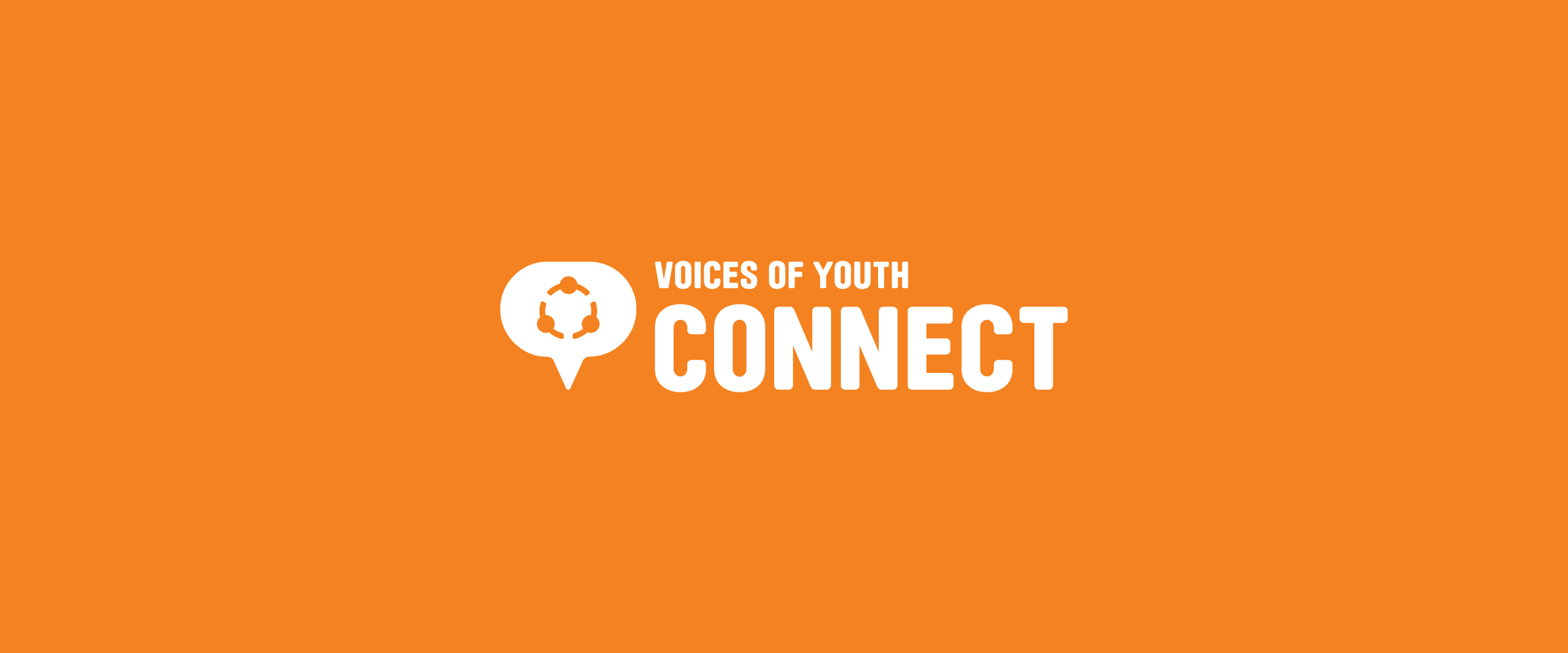 Orange background featuring the white text "VOICES OF YOUTH CONNECT" next to a speech bubble icon containing two hand silhouettes reaching for each other.